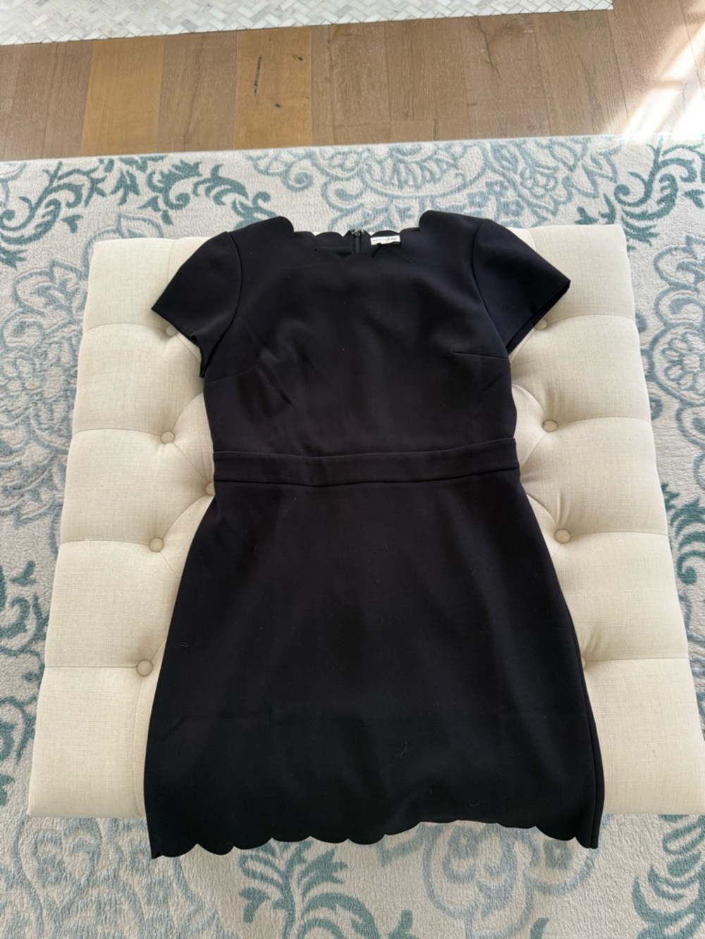 Maison Jules Black Short-Sleeve Scallop-Hem Mini Dress